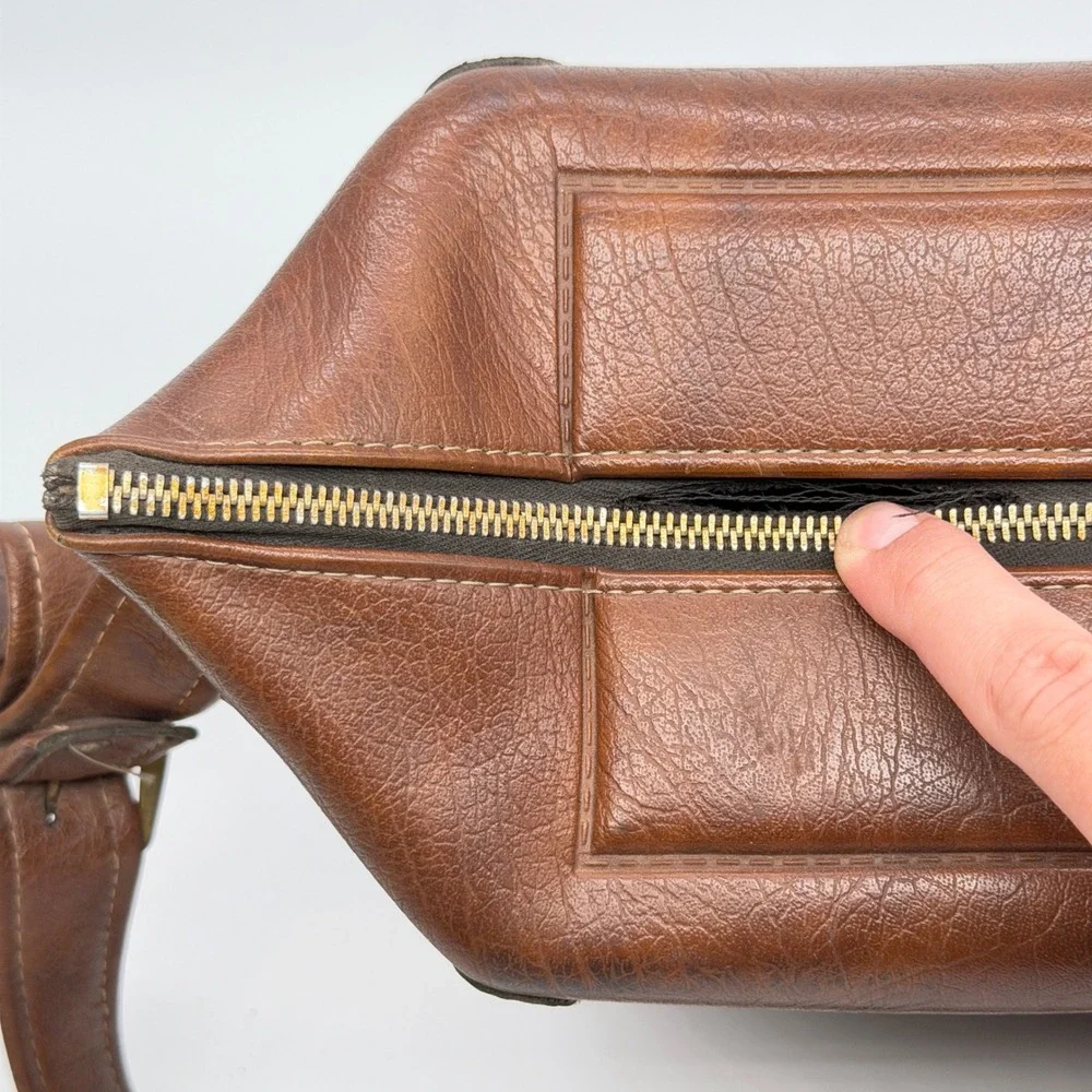 Vintage Brown Faux Leather Camera Bag Utility Travel Adjustable Strap 14x6x9